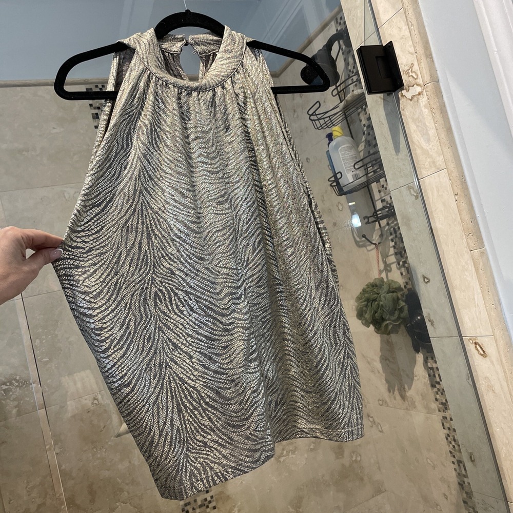 New Anthropologie Nadia Shimmer Halter Top Shimmer High Neck Metallic Gold M